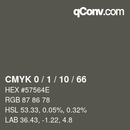 カラーコード: CMYK 0 / 1 / 10 / 66 | qconv.com