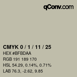 カラーコード: CMYK 0 / 1 / 11 / 25 | qconv.com