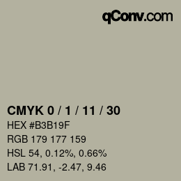 カラーコード: CMYK 0 / 1 / 11 / 30 | qconv.com