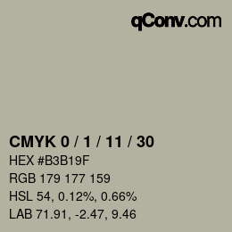 カラーコード: CMYK 0 / 1 / 11 / 30 | qconv.com