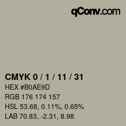 カラーコード: CMYK 0 / 1 / 11 / 31 | qconv.com