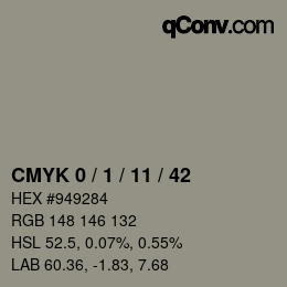 カラーコード: CMYK 0 / 1 / 11 / 42 | qconv.com