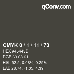 カラーコード: CMYK 0 / 1 / 11 / 73 | qconv.com