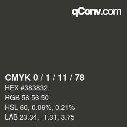カラーコード: CMYK 0 / 1 / 11 / 78 | qconv.com