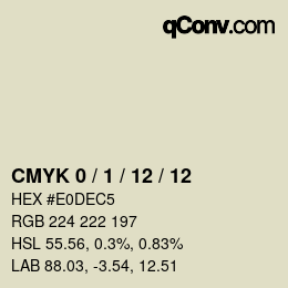 カラーコード: CMYK 0 / 1 / 12 / 12 | qconv.com