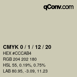 カラーコード: CMYK 0 / 1 / 12 / 20 | qconv.com