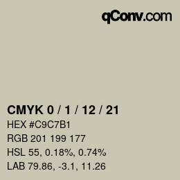 カラーコード: CMYK 0 / 1 / 12 / 21 | qconv.com