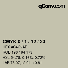 カラーコード: CMYK 0 / 1 / 12 / 23 | qconv.com