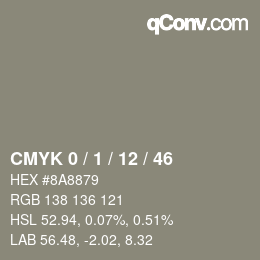颜色代码: CMYK 0 / 1 / 12 / 46 | qconv.com