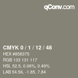 カラーコード: CMYK 0 / 1 / 12 / 48 | qconv.com