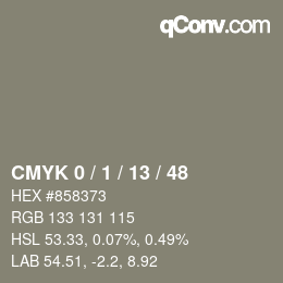 カラーコード: CMYK 0 / 1 / 13 / 48 | qconv.com