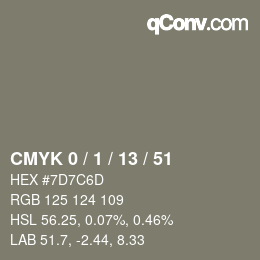 カラーコード: CMYK 0 / 1 / 13 / 51 | qconv.com