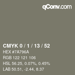 カラーコード: CMYK 0 / 1 / 13 / 52 | qconv.com