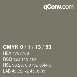 カラーコード: CMYK 0 / 1 / 13 / 53 | qconv.com