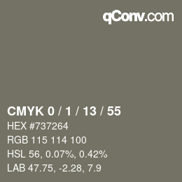 颜色代码: CMYK 0 / 1 / 13 / 55 | qconv.com