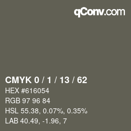 カラーコード: CMYK 0 / 1 / 13 / 62 | qconv.com