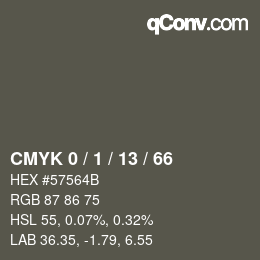 カラーコード: CMYK 0 / 1 / 13 / 66 | qconv.com