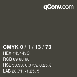 カラーコード: CMYK 0 / 1 / 13 / 73 | qconv.com