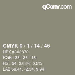 カラーコード: CMYK 0 / 1 / 14 / 46 | qconv.com