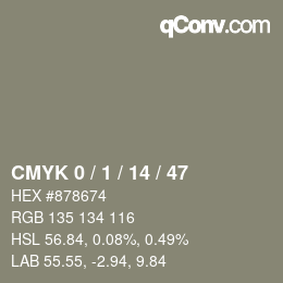 カラーコード: CMYK 0 / 1 / 14 / 47 | qconv.com