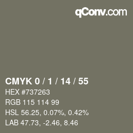 カラーコード: CMYK 0 / 1 / 14 / 55 | qconv.com