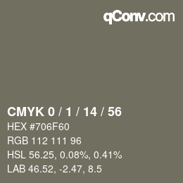 カラーコード: CMYK 0 / 1 / 14 / 56 | qconv.com