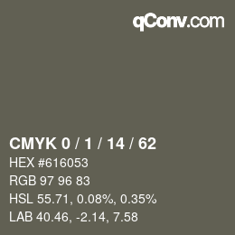 カラーコード: CMYK 0 / 1 / 14 / 62 | qconv.com