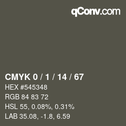 カラーコード: CMYK 0 / 1 / 14 / 67 | qconv.com