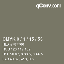 Código de color: CMYK 0 / 1 / 15 / 53 | qconv.com