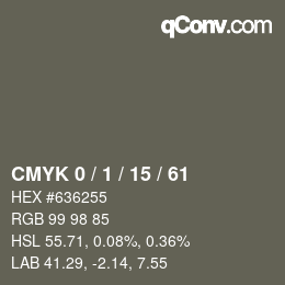 Farbcode: CMYK 0 / 1 / 15 / 61 | qconv.com