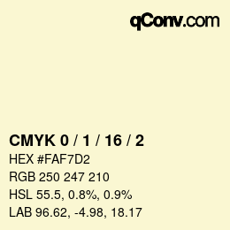 Farbcode: CMYK 0 / 1 / 16 / 2 | qconv.com