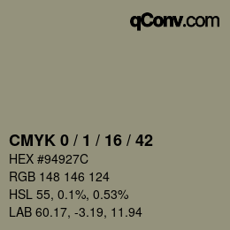 カラーコード: CMYK 0 / 1 / 16 / 42 | qconv.com