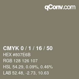 カラーコード: CMYK 0 / 1 / 16 / 50 | qconv.com