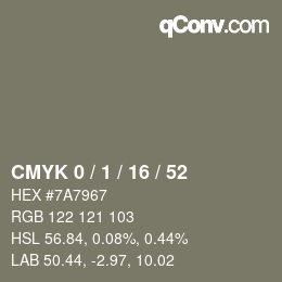 カラーコード: CMYK 0 / 1 / 16 / 52 | qconv.com