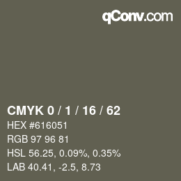 カラーコード: CMYK 0 / 1 / 16 / 62 | qconv.com