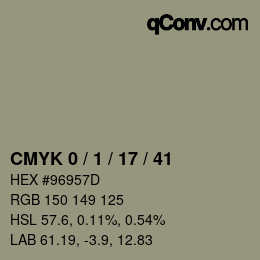カラーコード: CMYK 0 / 1 / 17 / 41 | qconv.com
