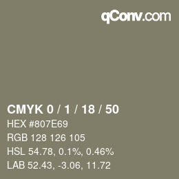 カラーコード: CMYK 0 / 1 / 18 / 50 | qconv.com