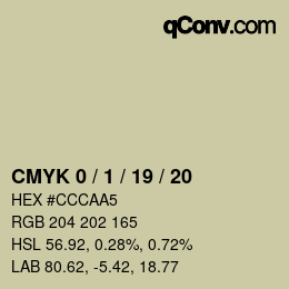 カラーコード: CMYK 0 / 1 / 19 / 20 | qconv.com