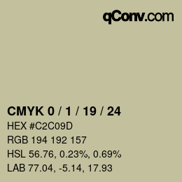 カラーコード: CMYK 0 / 1 / 19 / 24 | qconv.com