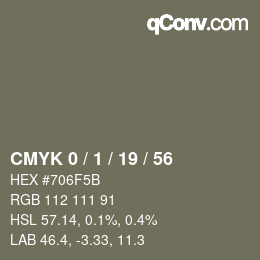 カラーコード: CMYK 0 / 1 / 19 / 56 | qconv.com