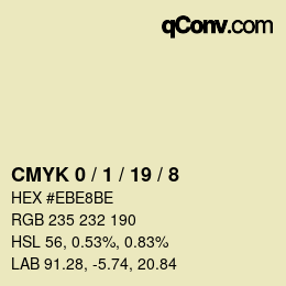 Farbcode: CMYK 0 / 1 / 19 / 8 | qconv.com