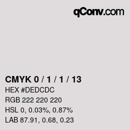 Code couleur: CMYK 0 / 1 / 1 / 13 | qconv.com