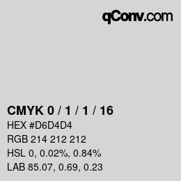 Farbcode: CMYK 0 / 1 / 1 / 16 | qconv.com