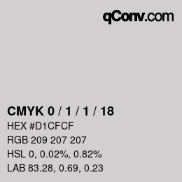 カラーコード: CMYK 0 / 1 / 1 / 18 | qconv.com