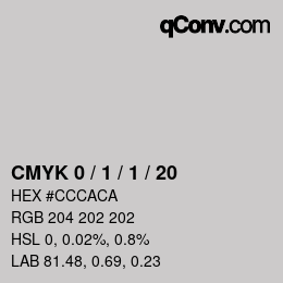 Code couleur: CMYK 0 / 1 / 1 / 20 | qconv.com