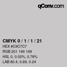 Farbcode: CMYK 0 / 1 / 1 / 21 | qconv.com