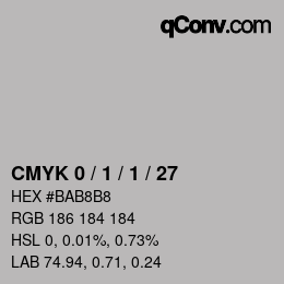 Farbcode: CMYK 0 / 1 / 1 / 27 | qconv.com