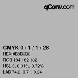 カラーコード: CMYK 0 / 1 / 1 / 28 | qconv.com