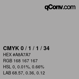 カラーコード: CMYK 0 / 1 / 1 / 34 | qconv.com