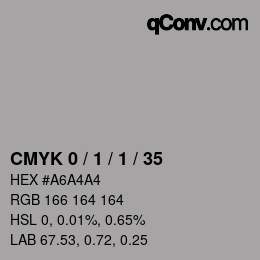カラーコード: CMYK 0 / 1 / 1 / 35 | qconv.com